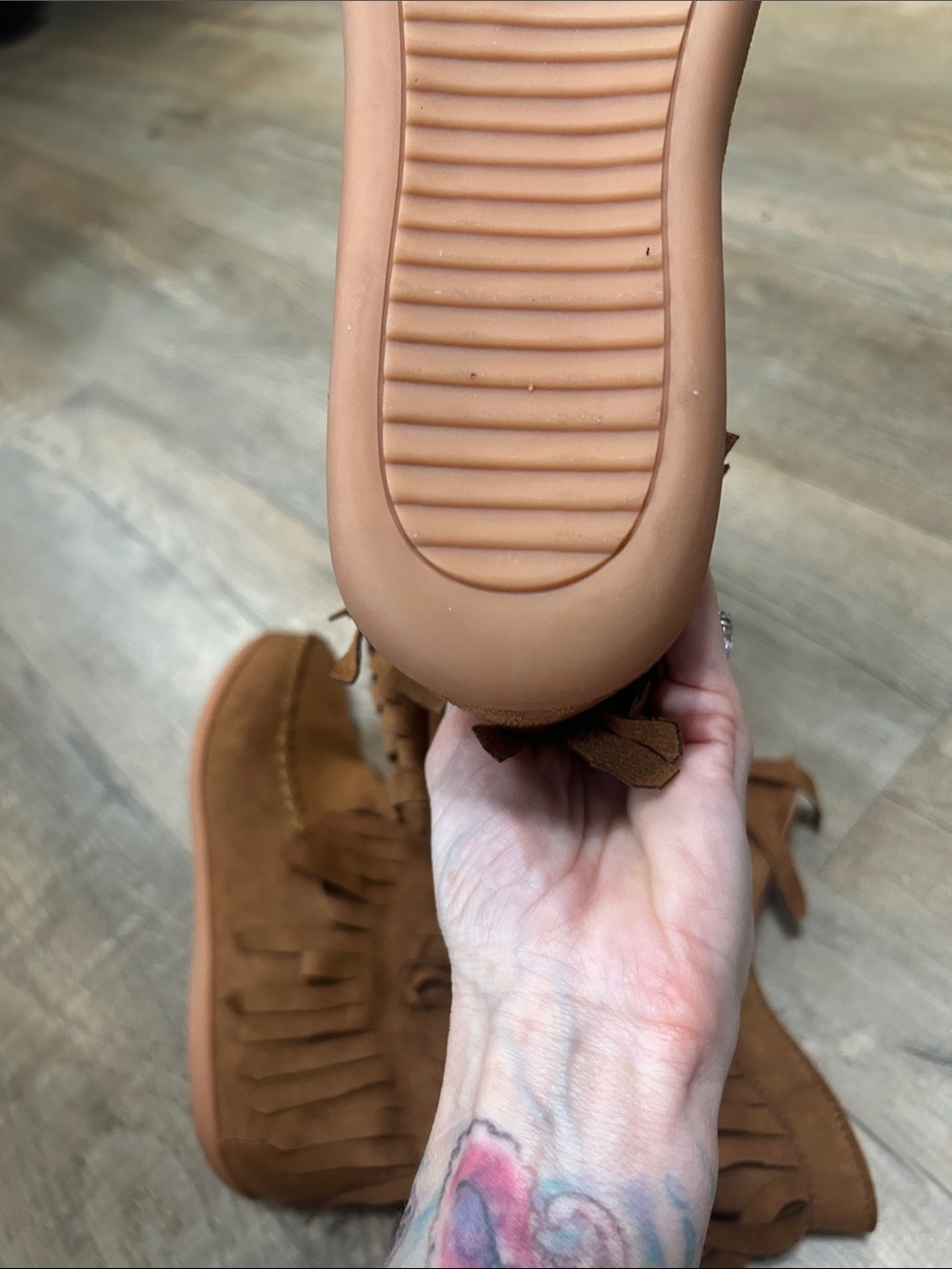 Fringed Faux Suede Moccasin Boots - Brown - Picture 6 of 8
